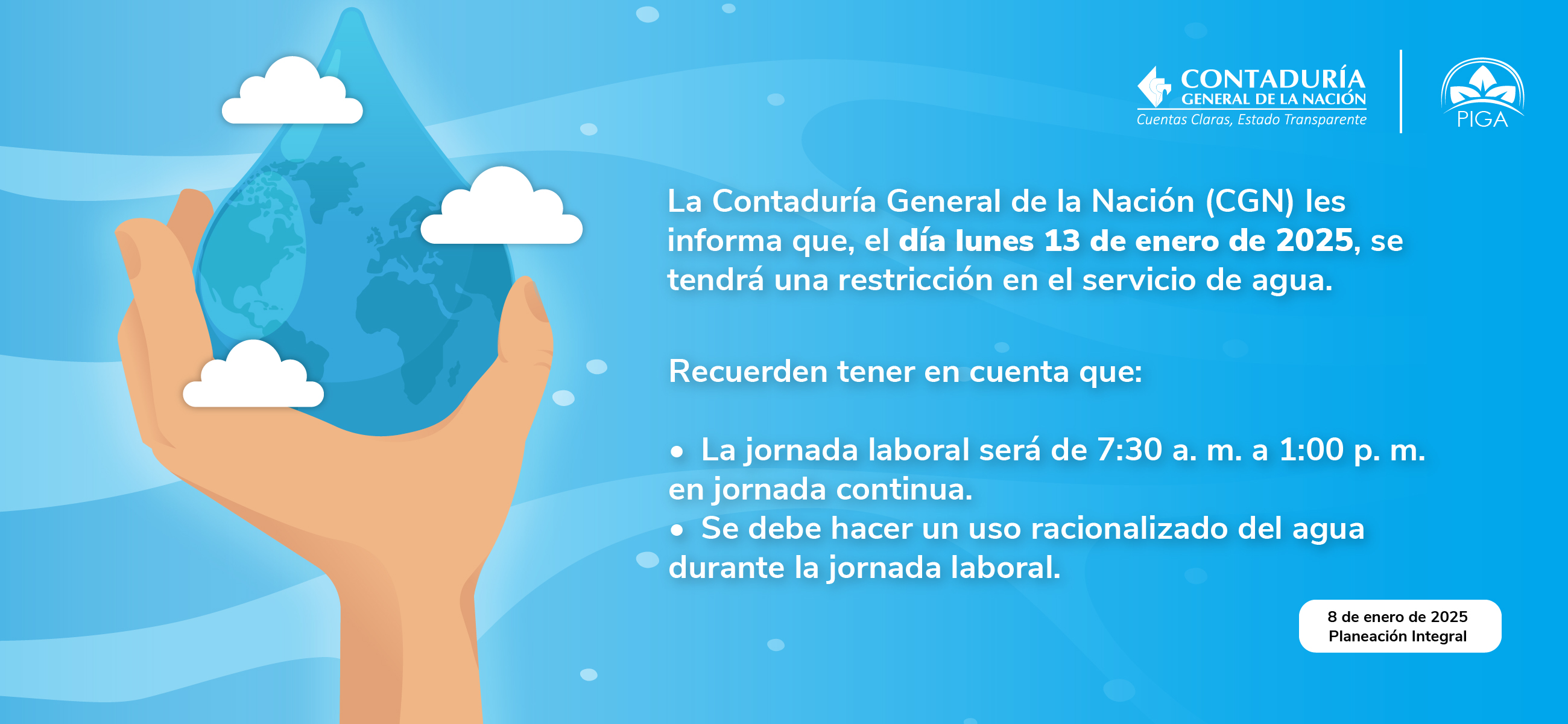 Novedad en el servicio de agua en la Contaduría General de la Nación