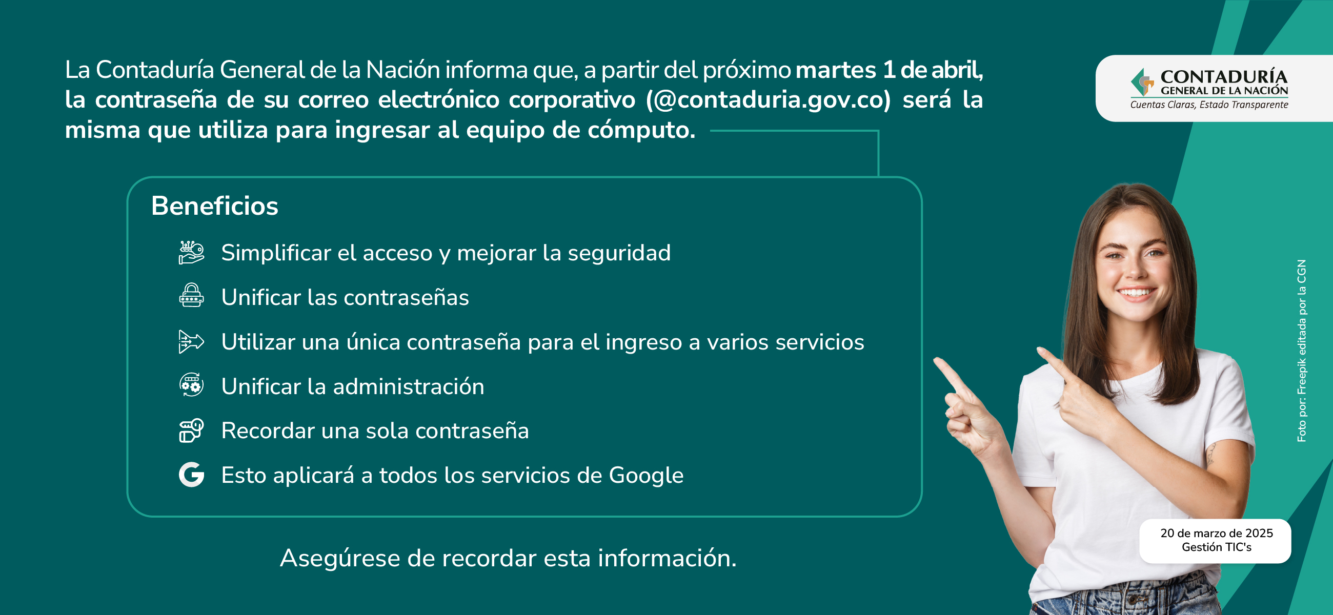 Información importante sobre la contraseña del correo electrónico corporativo