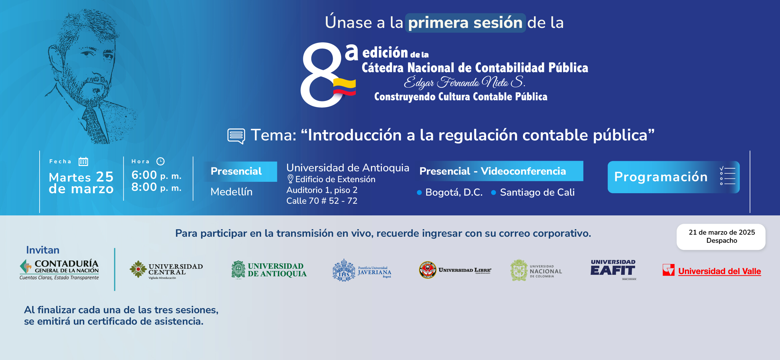 ¡Este 25 de marzo participe en la primera sesión de la Octava edición de la Cátedra Nacional de Contabilidad Pública!