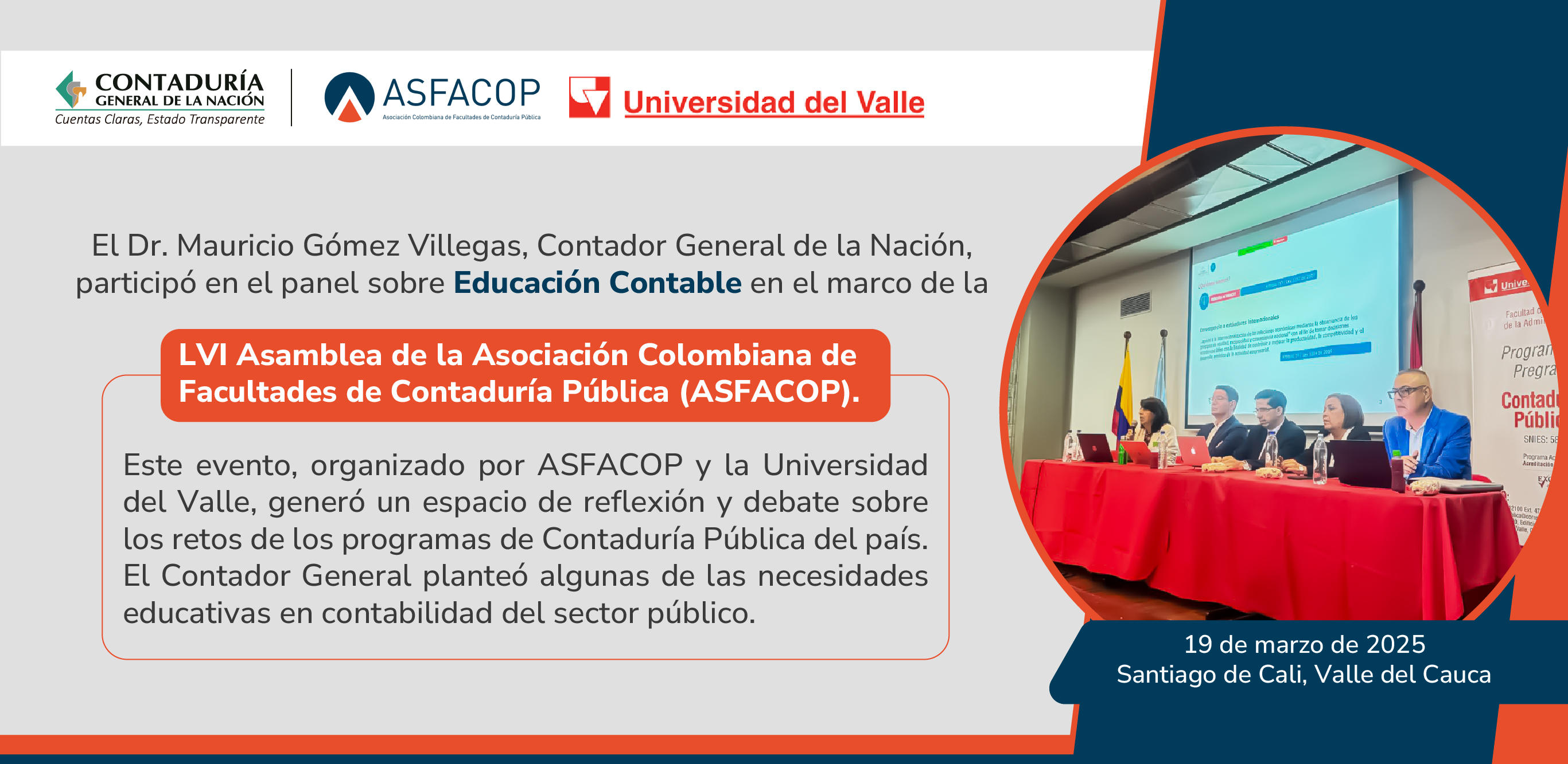 El Contador General de la Nación en la LVI Asamblea de ASFACOP realizada en la Universidad del Valle