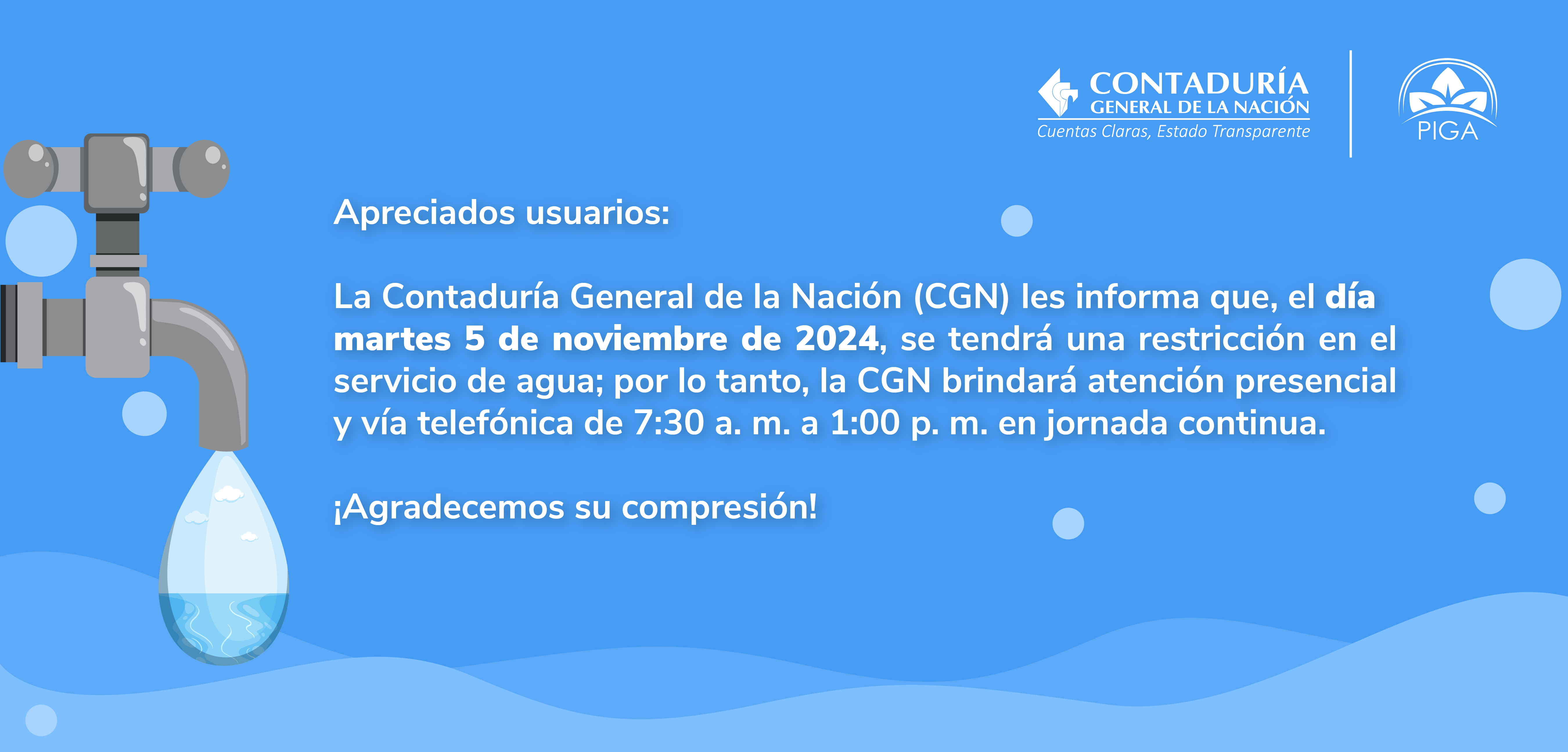 Novedad en el servicio de agua en la Contaduría General de la Nación